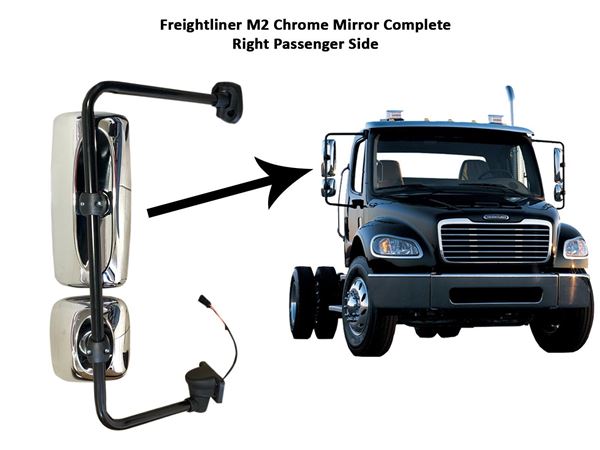 Freightliner Columbia M2 Chrome Complete Mirror Heated Right Passenger Side 2010 To 2016