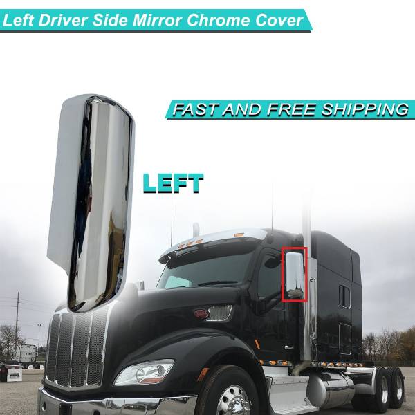 Chrome Door Mirror Cover Compatible with Peterbilt 579 567 587 Left Side